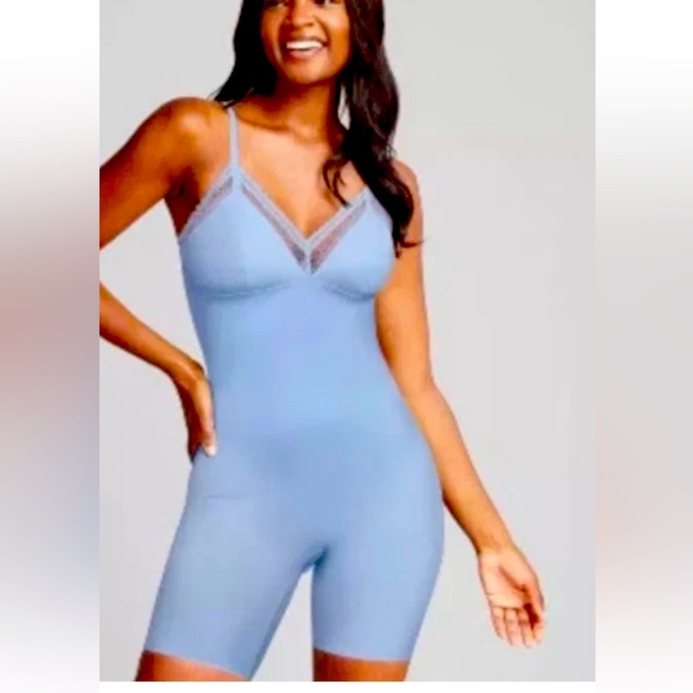 SPANX Blue Lace-Trim Sculpting Bodysuit